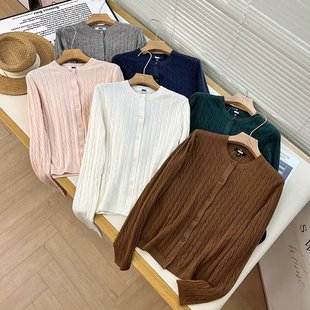 外套休闲毛衣百搭空调衫 日系秋季 长袖 纽花圆领针织开衫 481477 新款