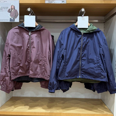 日系春秋季女装合作款防风连帽拉链短外套宽松休闲夹克上衣484022