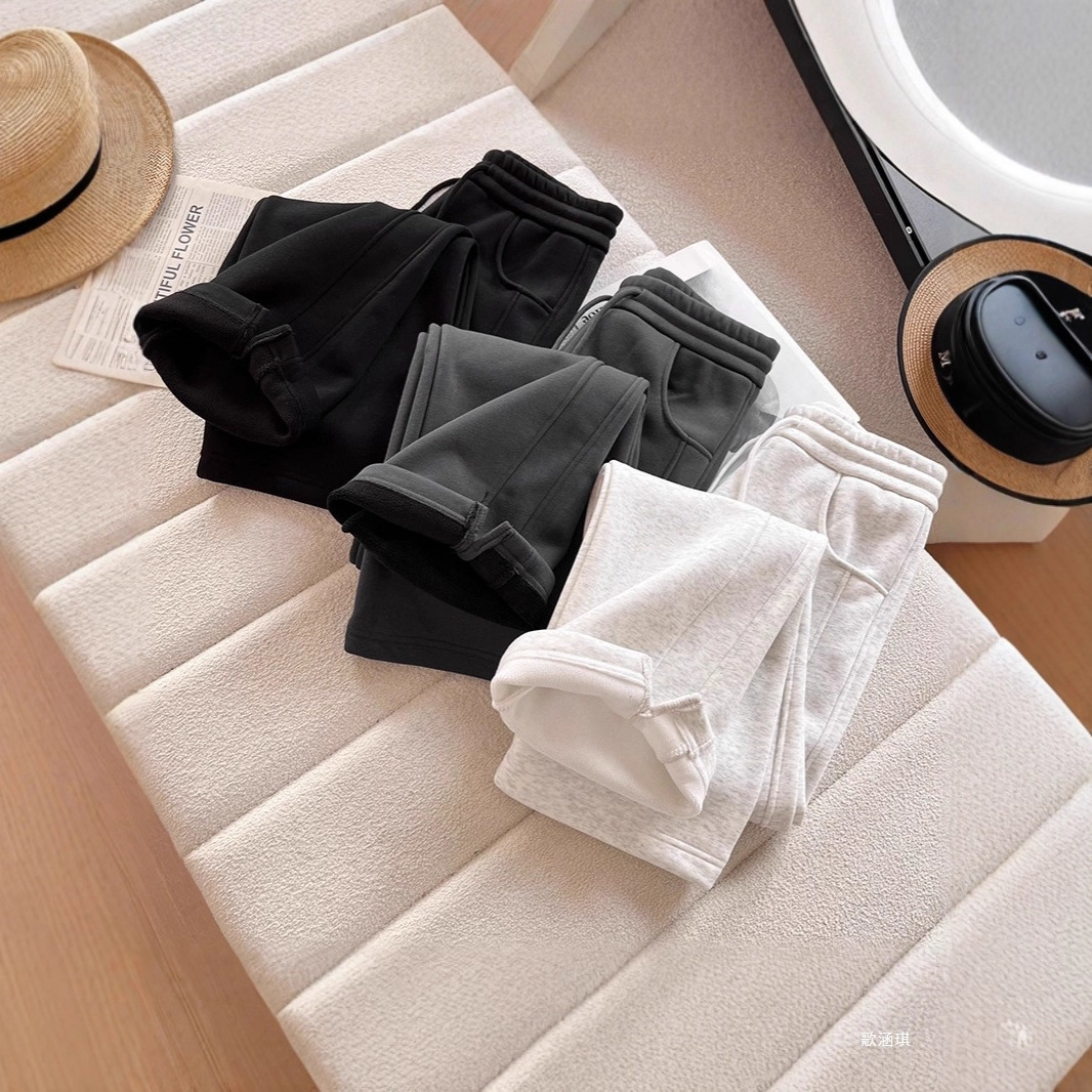 一条过冬~25秋冬新！加厚加绒保暖抽绳松紧腰奥粒绒休闲直筒卫裤