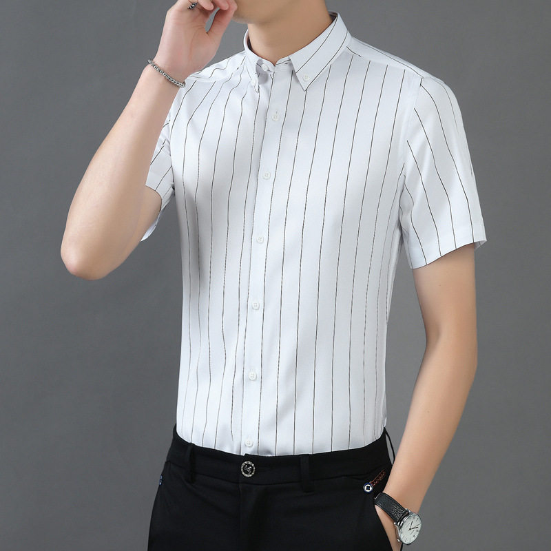 很好看的款式！时尚百搭衬衣服男士弹力冰丝轻奢条纹休闲短袖衬衫,男装,衬衫,淘宝优惠券,粉丝福利购,淘宝优惠卷