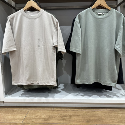 日单男情侣装夏季新款凉感T宽松圆领短袖T恤五分袖C465185/475355