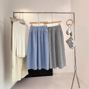 日系女泡泡纱长裙格子半身裙休闲时尚 477691 基础复古伞裙2025夏款