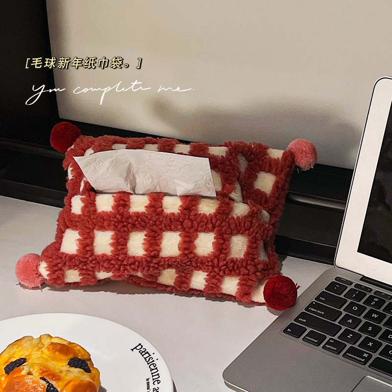 车载纸巾盒毛绒格子新年红色家用客厅高档轻奢创意桌面布艺纸抽盒,汽车用品/电子/清洗/改装,车用纸巾盒/套,淘宝优惠券,粉丝福利购,淘宝优惠卷