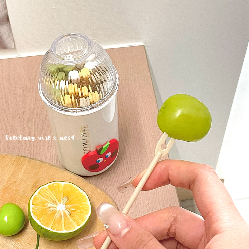 水果叉子一次性收纳罐带盖