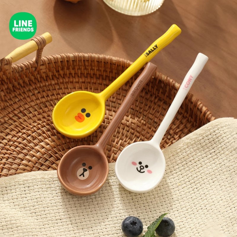 linefriends餐具布朗熊陶瓷勺高颜值长柄小调羹吃饭汤勺可爱汤匙