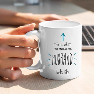 Husband AwesomeMug厉害的老公马克杯送丈夫水杯陶瓷杯子礼物