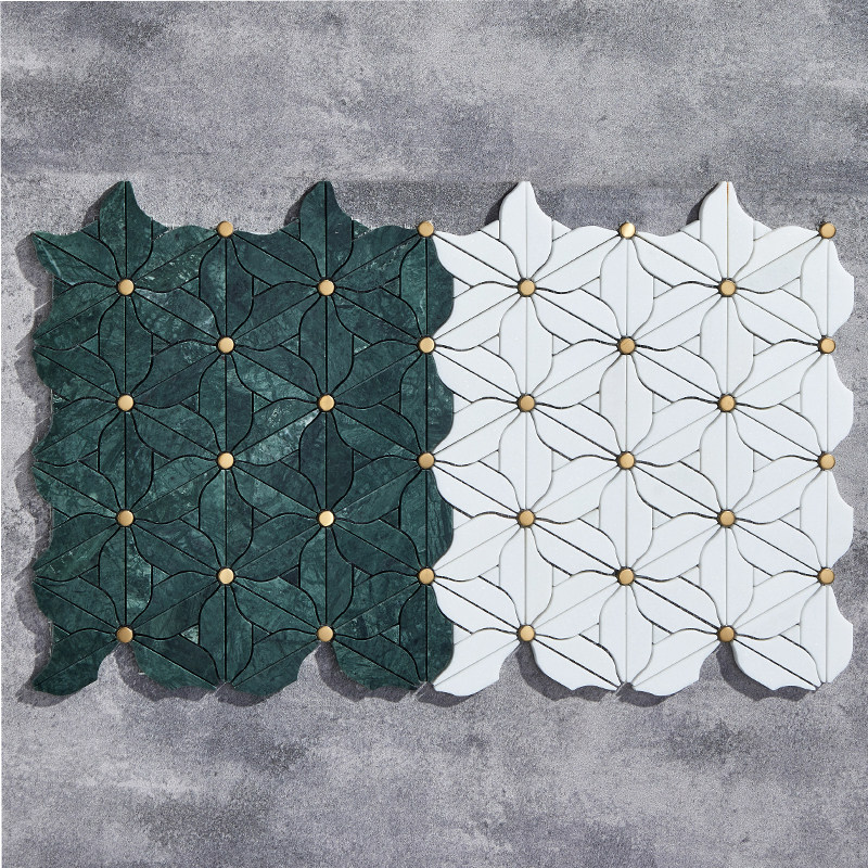 北欧天然大理石马赛克金属水刀拼花石材个性背景墙法式轻奢瓷砖