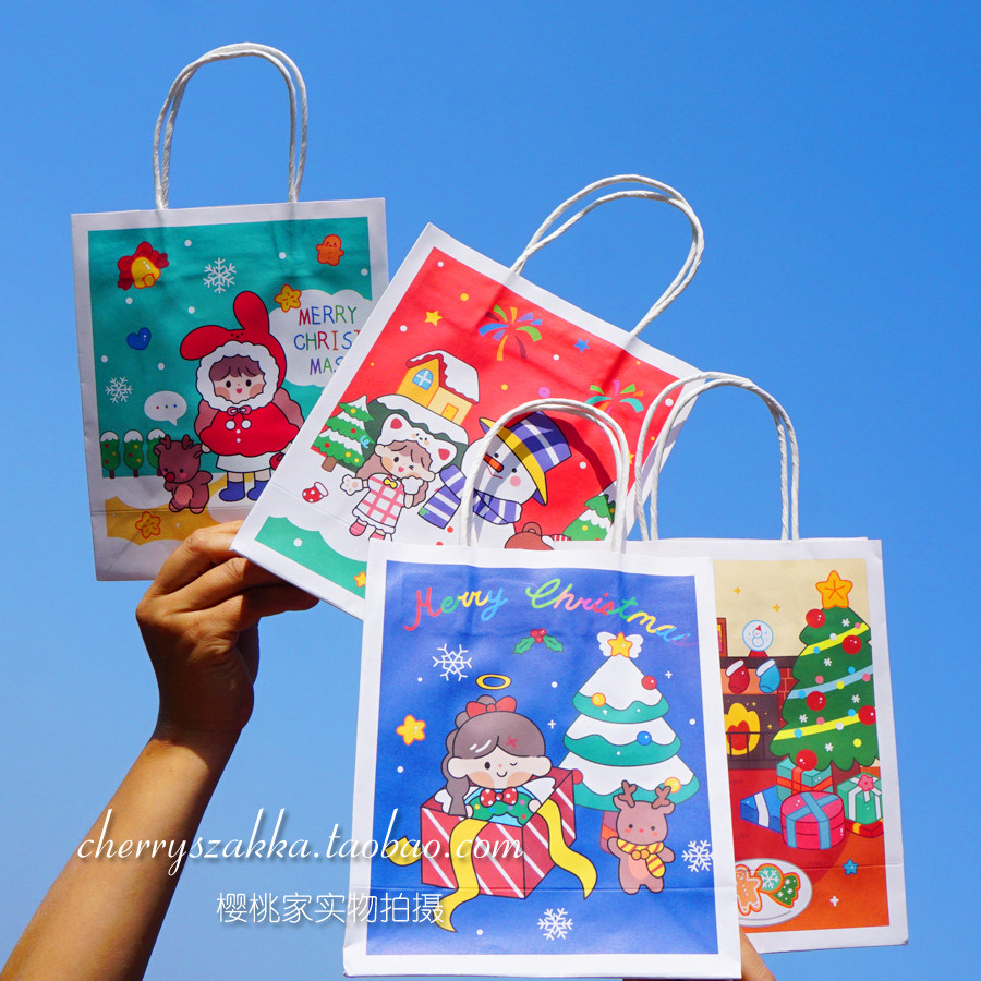 圣诞节可爱卡通女孩新年纸袋手提礼品袋礼物袋零食糖果纸袋手拎袋