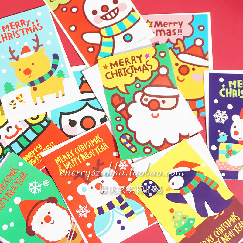 韩国可爱手绘卡通圣诞节明信片gift card礼品贺卡信封手写祝福卡