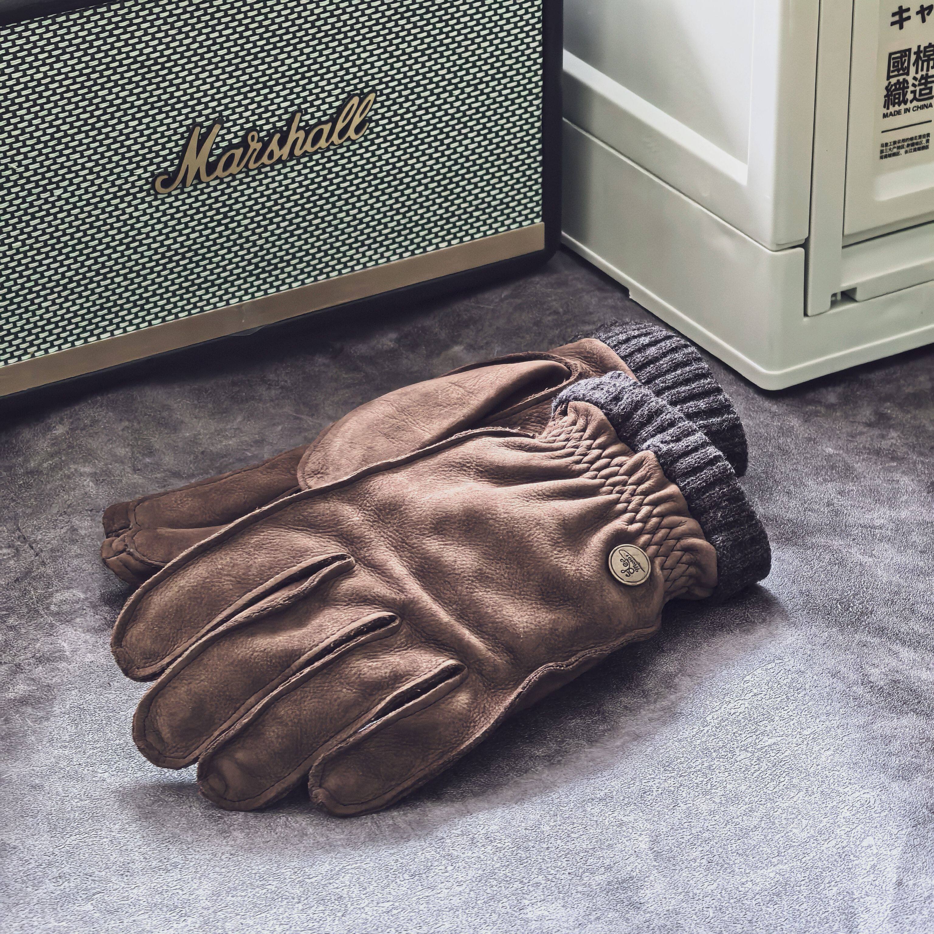 小熊爪头层牛皮翻毛骑行保暖手套