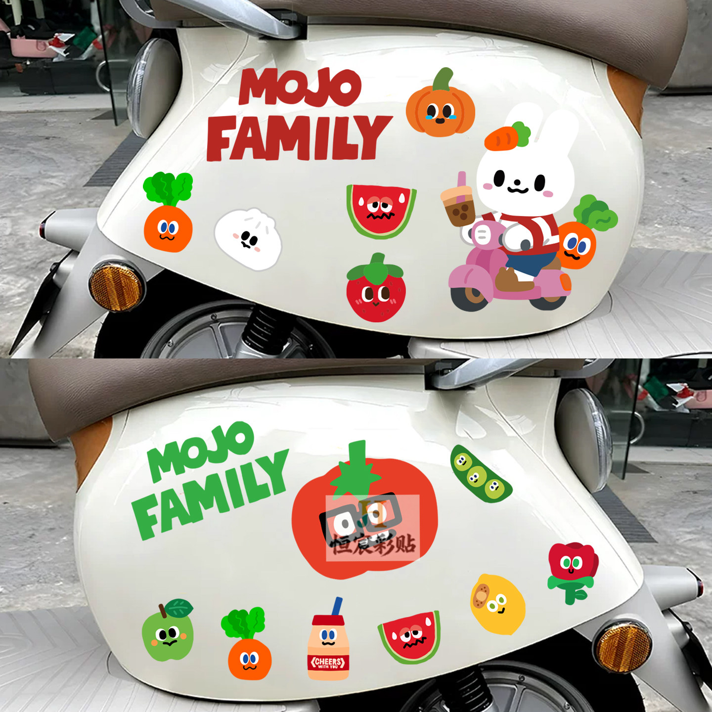 MOJO可爱卡通装饰贴应援汽车划痕遮挡贴电动车行李箱卜卜白兔贴纸