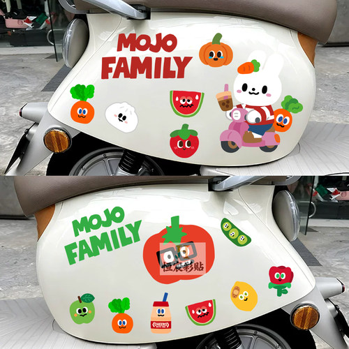 MOJO可爱卡通装饰贴应援汽车划痕遮挡贴电动车行李箱卜卜白兔贴纸