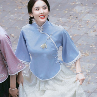 古装民国学生装短袖民国女士古典进步青年大家闺秀演出服合唱表演