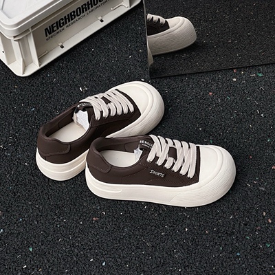 运费险减龄娃娃头厚底板鞋女真皮