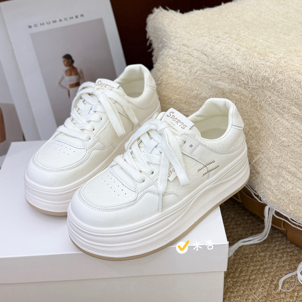 超轻便5CM增高厚底小白鞋女真皮