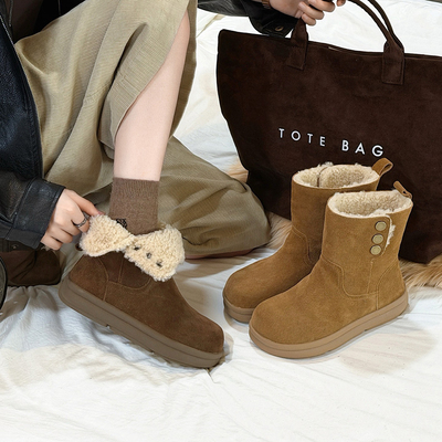 可两穿磨砂牛皮厚底雪地靴女短靴