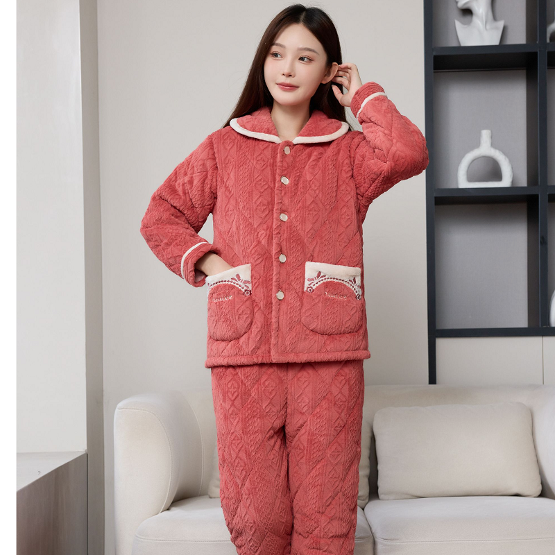 秋冬季中年女夹棉睡衣女士加绒家居服妈妈三层加厚保暖睡衣套装,女士内衣/男士内衣/家居服,睡衣/家居服套装,淘宝优惠券,粉丝福利购,淘宝优惠卷