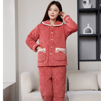 加厚保暖夹棉家居服女