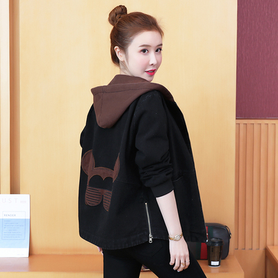 休闲百搭刺绣牛仔外套女连帽上衣