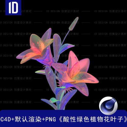 《新品》C4D模型酸性植物花叶子设计素材3D带贴图（含PNG格式）