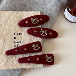 新年氛围感发夹红色小马毛绒侧边夹马年喜庆碎发刘海夹bb夹发饰女