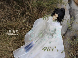 【现货】洛珞轩原创渐变竹叶绣花圆领袍4分3分73叔古装娃衣【竹】