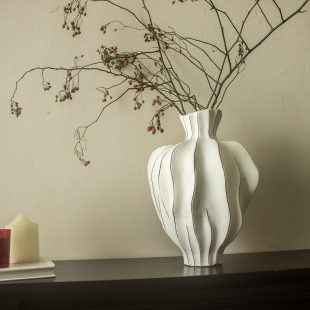 甘棠 现代中古简约陶瓷艺术白色花瓶客厅入户插花复古摆件 白序