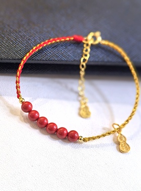 朱砂5mm福牌手编绳单圈手串原创手工绳古法925银工艺国潮文玩