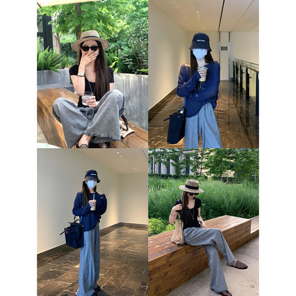 大小姐77本期bi收私服博主感亚麻慵懒随意时髦格子透气舒服阔腿裤