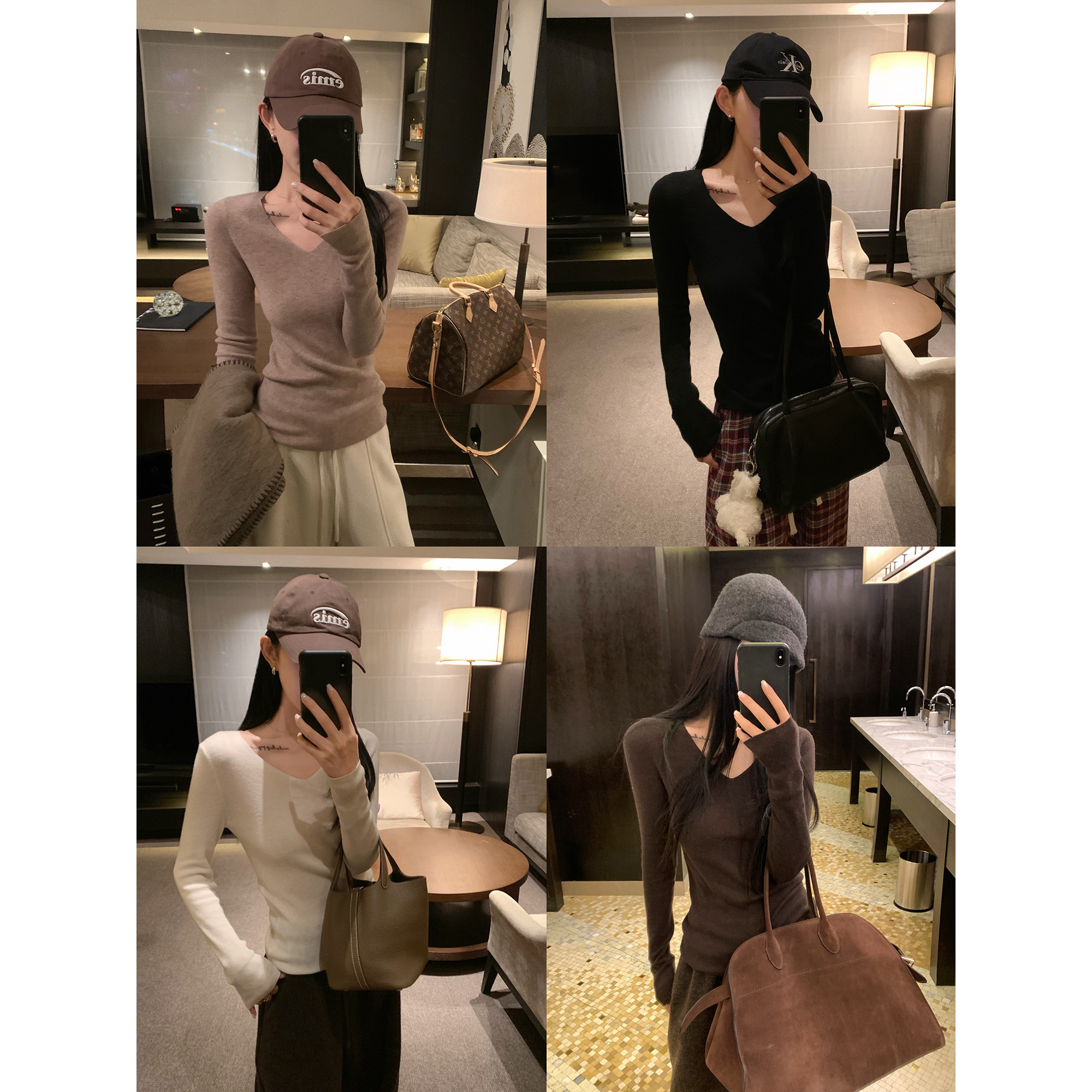 大小姐77 b囤！澳洲进口100美丽诺软糯舒服显瘦V领修身打底内搭