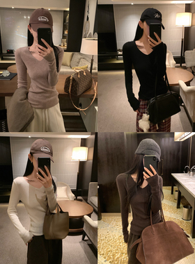 大小姐77 b囤！澳洲进口100美丽诺软糯舒服显瘦V领修身打底内搭