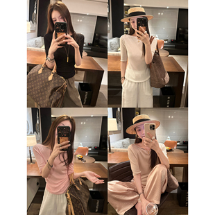 大小姐77 显瘦针织上衣T恤 日本18针无缝一字领莱塞尔桑蚕丝中袖