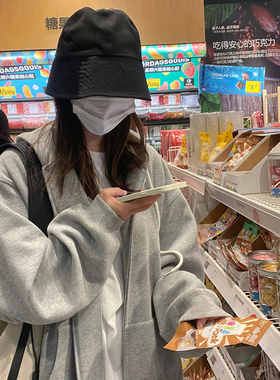 大小姐77慵懒风灰色宽松显瘦连帽休闲拉链卫衣春秋款外套上衣女