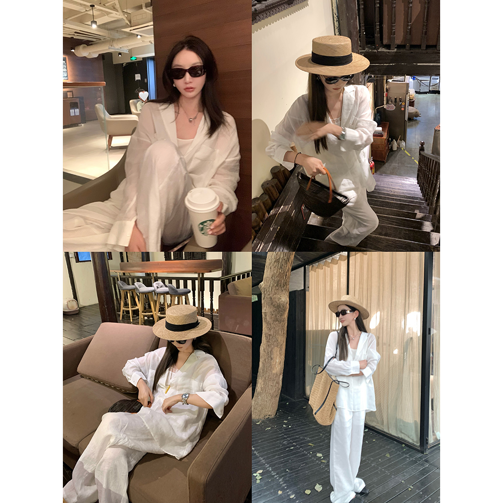 大小姐77 镇店亚麻 口碑升级100苎麻轻薄V领口袋设计显瘦老钱衬衫