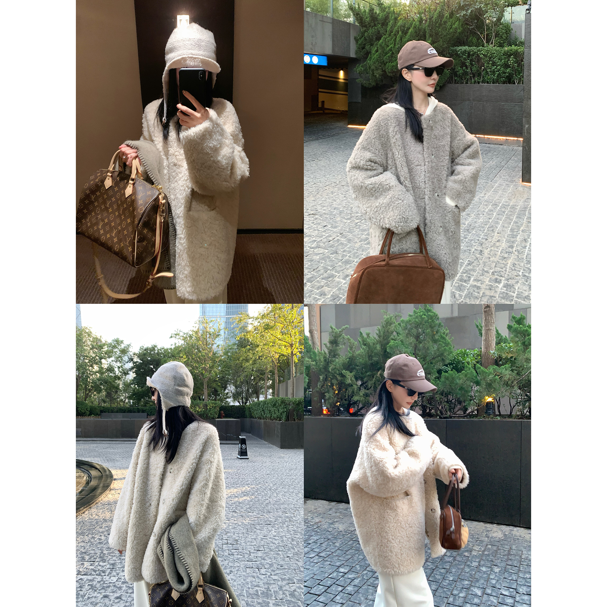 大小姐77 口碑系列100绵羊毛羊羔毛皮毛一体廓形麂皮绒外套大衣