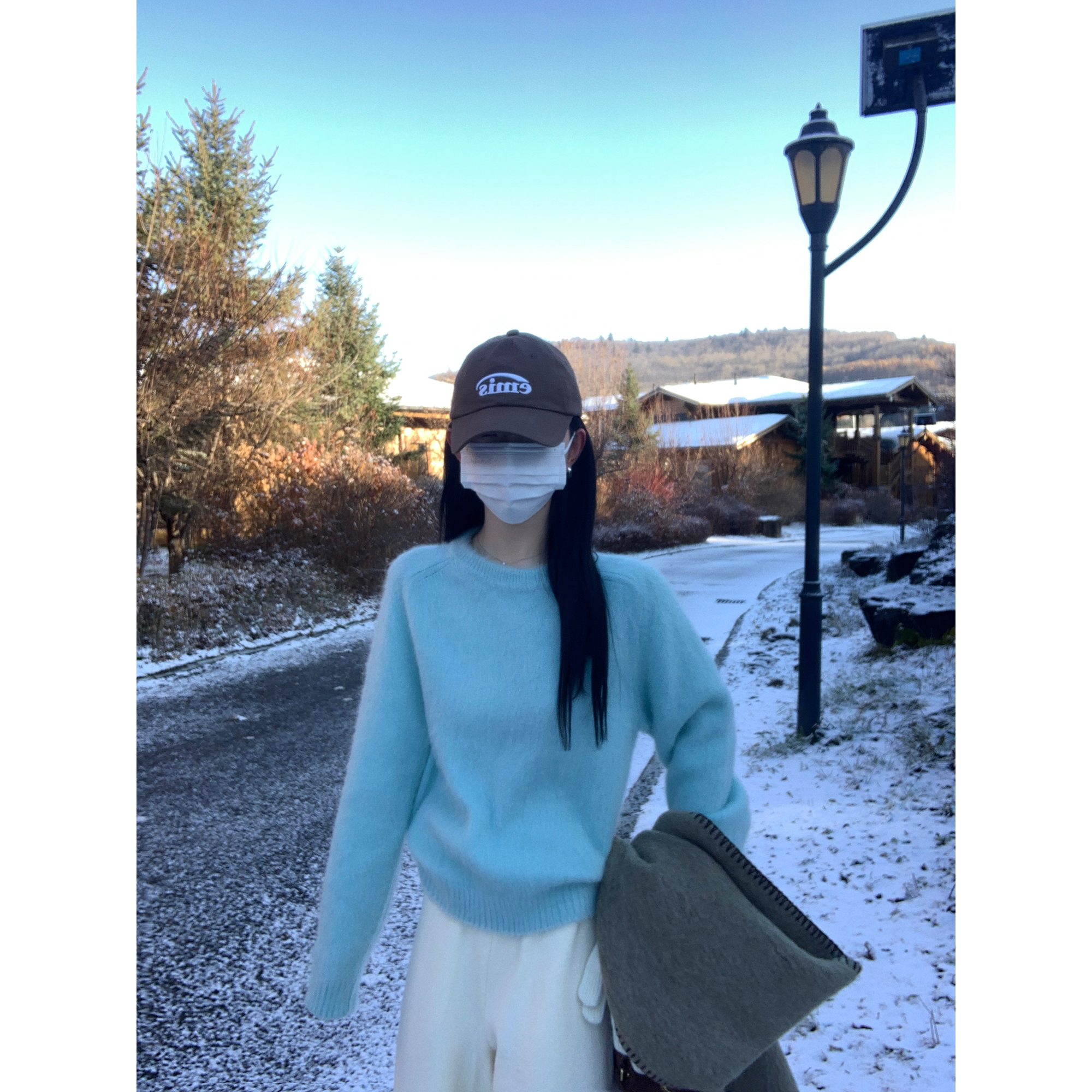 大小姐77 奢享秘鲁苏力羊驼毛马海毛拉毛套头宽松圆领毛衣