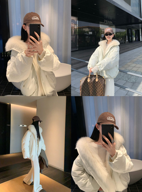 大小姐77 90白鹅绒 行走小暖炉T0P狐狸毛领花苞领派克羽绒服外套