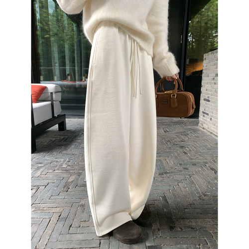大小姐77 500g醋酸羊毛混纺加厚加绒过冬保暖显瘦弯刀休闲阔腿裤