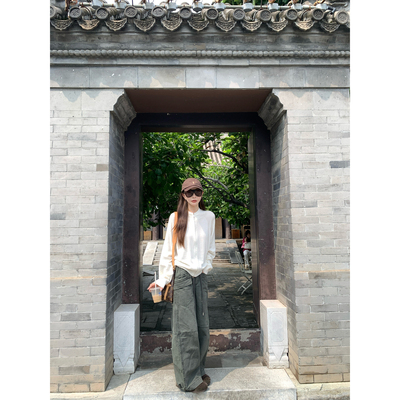 大小姐77韩国同源 复古多口袋结构感立裁分割切线松弛工装裤长裤