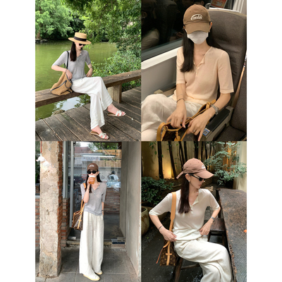 大小姐77呼吸感16针超细羊毛柔软细腻夏日舒适亨利中袖针织衫上衣