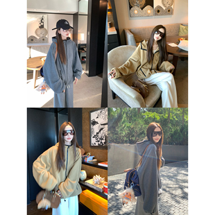 大小姐77 闭眼收！慵懒松弛连帽撞色宽松摇粒绒卫衣外套上衣女
