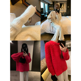 大小姐77 年底约会氛围感~ 羊驼毛和马海毛编织钩花立领毛衣