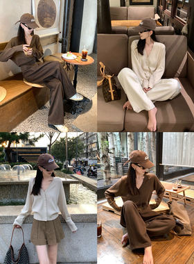 大小姐77 纸片人V领显瘦桑蚕丝丝光羊毛慵懒老钱针织开衫毛衣上衣