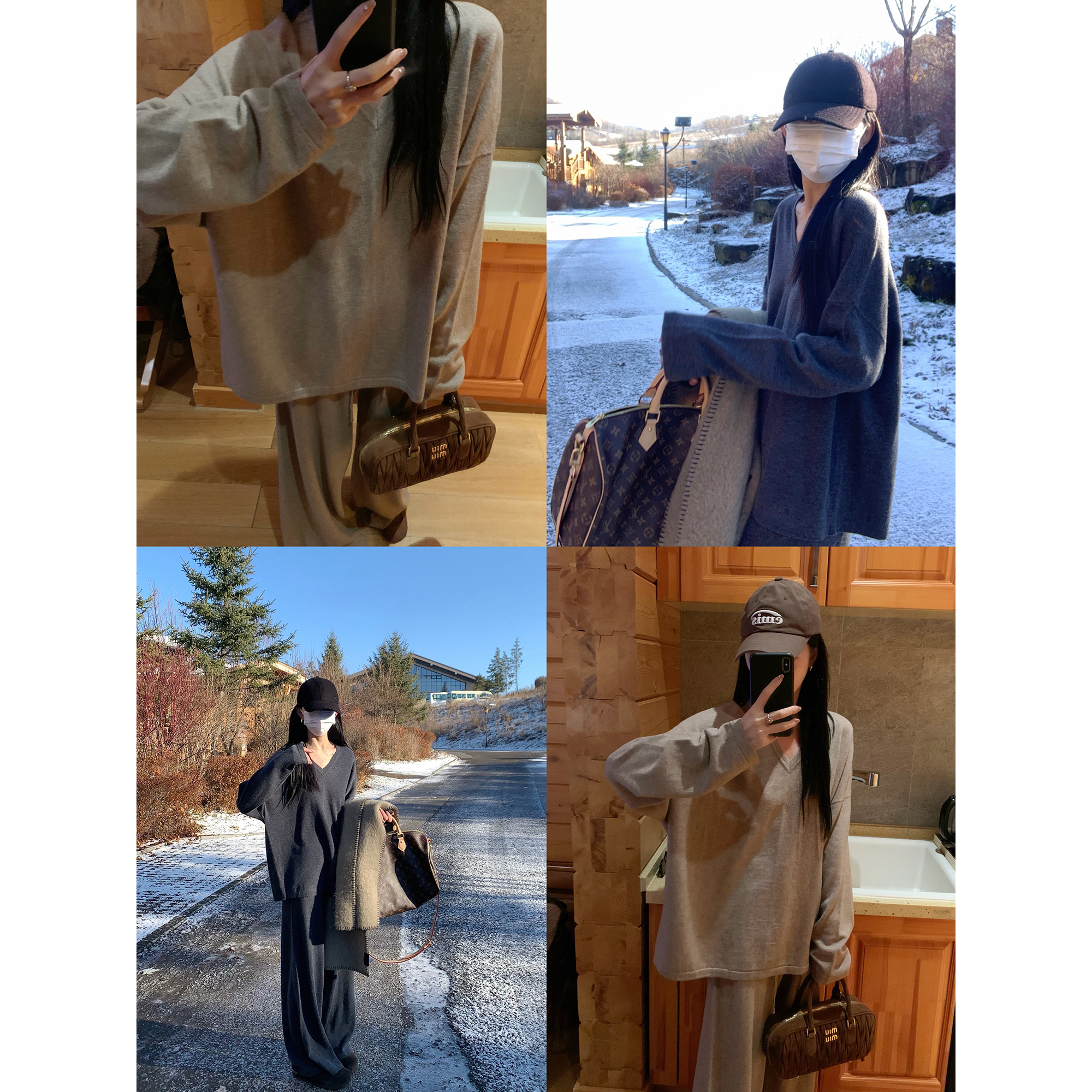 大小姐77 本期必收！14针28支100绵羊毛慵懒松弛V领针织衫阔腿裤