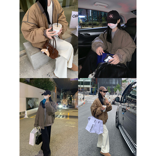 大小姐77 ins博主感时髦极简两面穿葫芦绗缝撞色慵懒加厚棉服外套