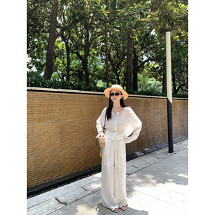 大小姐77强推口碑100亚麻row风高级极简宽松休闲高腰阔腿裤 休闲裤