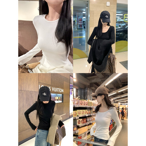 大小姐77 暖绒秋冬刚需U领圆领基础加绒保暖修身显瘦内搭打底T