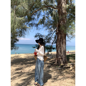 MISSBIG大小姐77大小姐77 row风美丽诺羊毛松弛感V领显瘦长袖套头针织T恤打底上衣