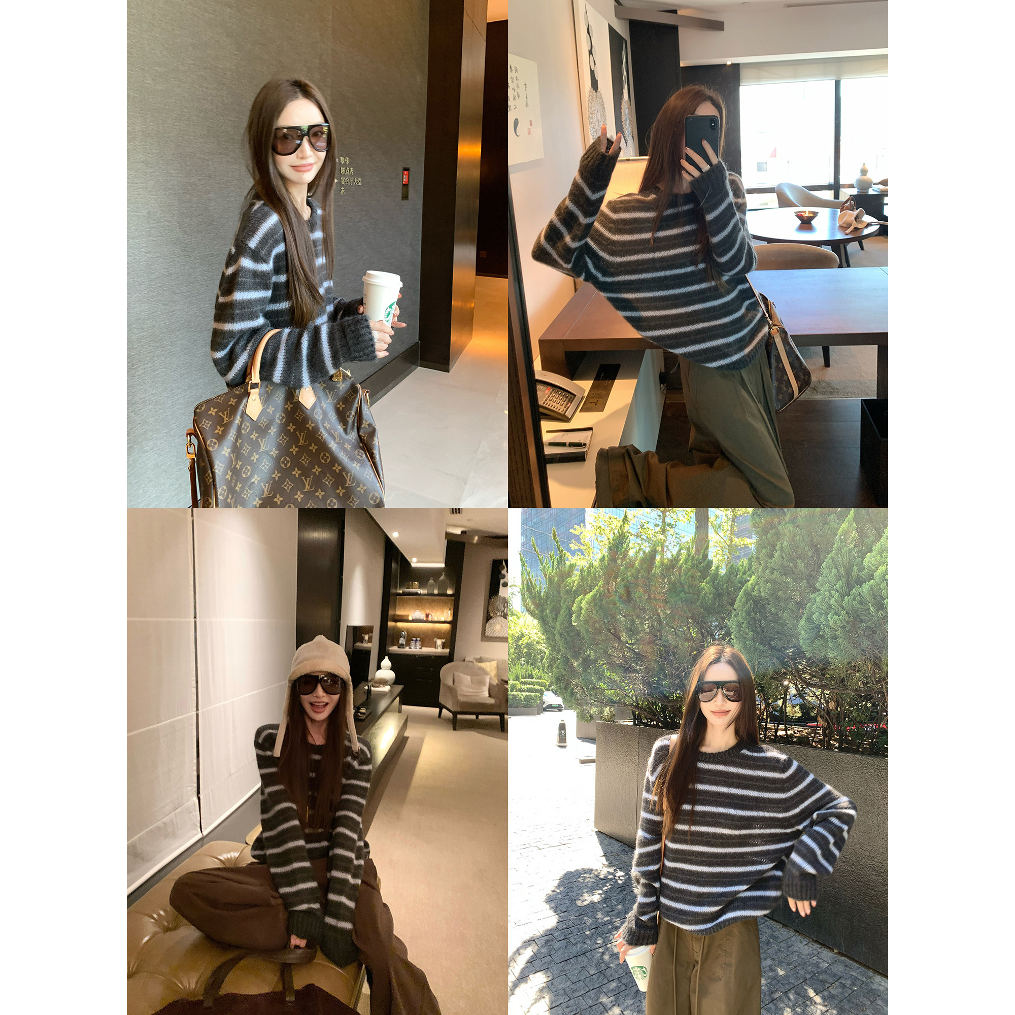大小姐77高比例baby马海毛羊毛软糯细腻圆领宽松休闲套头条纹毛衣