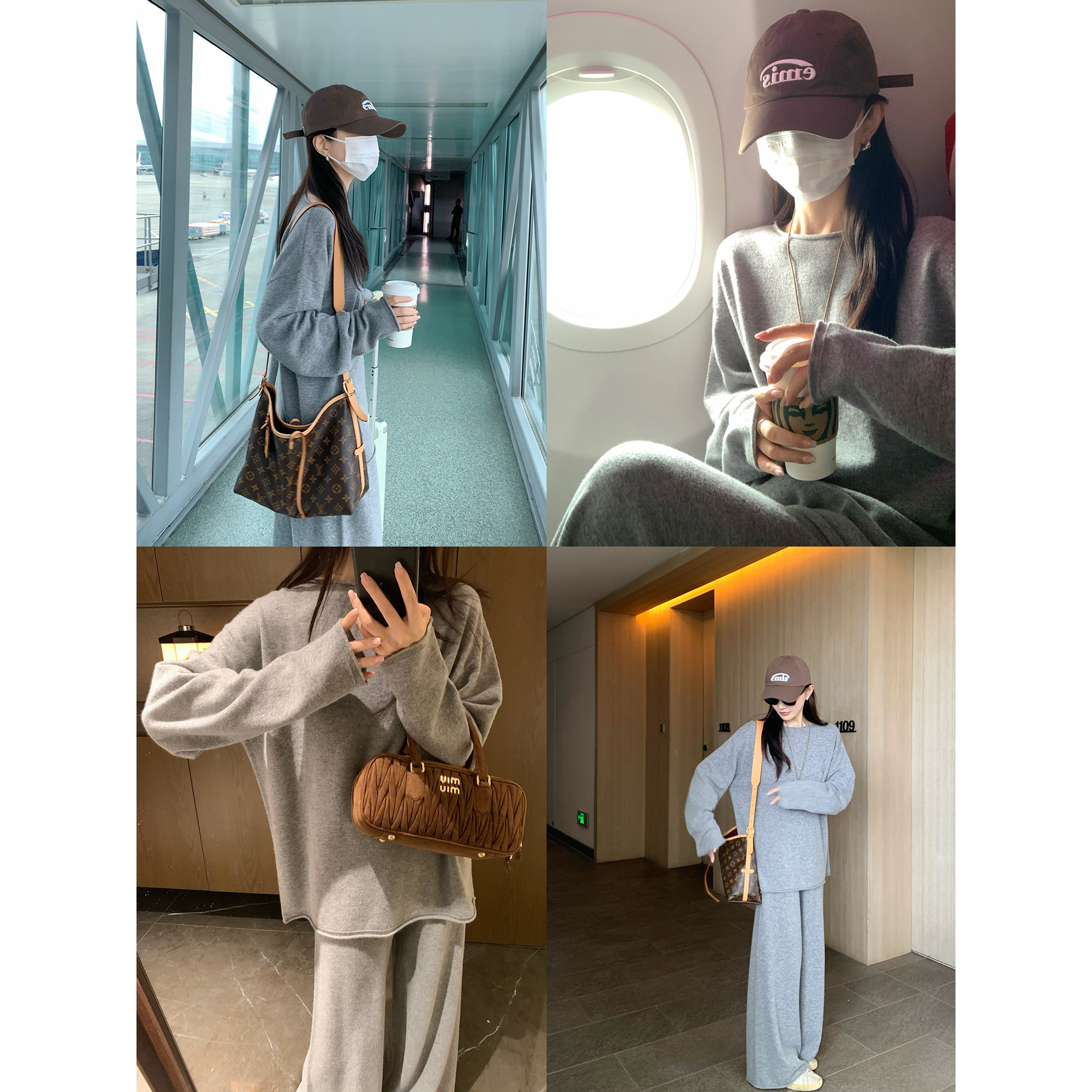 大小姐77 老钱慵懒 山羊绒羊毛领口卷边松弛感长袖T罩衫阔腿裤